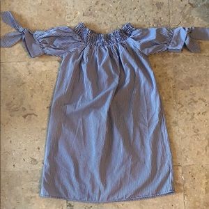 Pinstripe off the shoulder dress